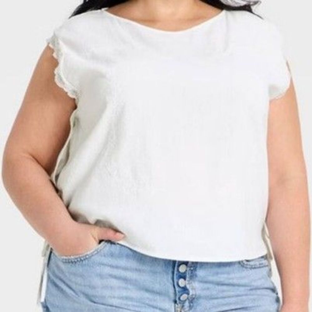 NWT Universal Thread Western Short Sleeve Embroidered Blouse Size 2X White Linen